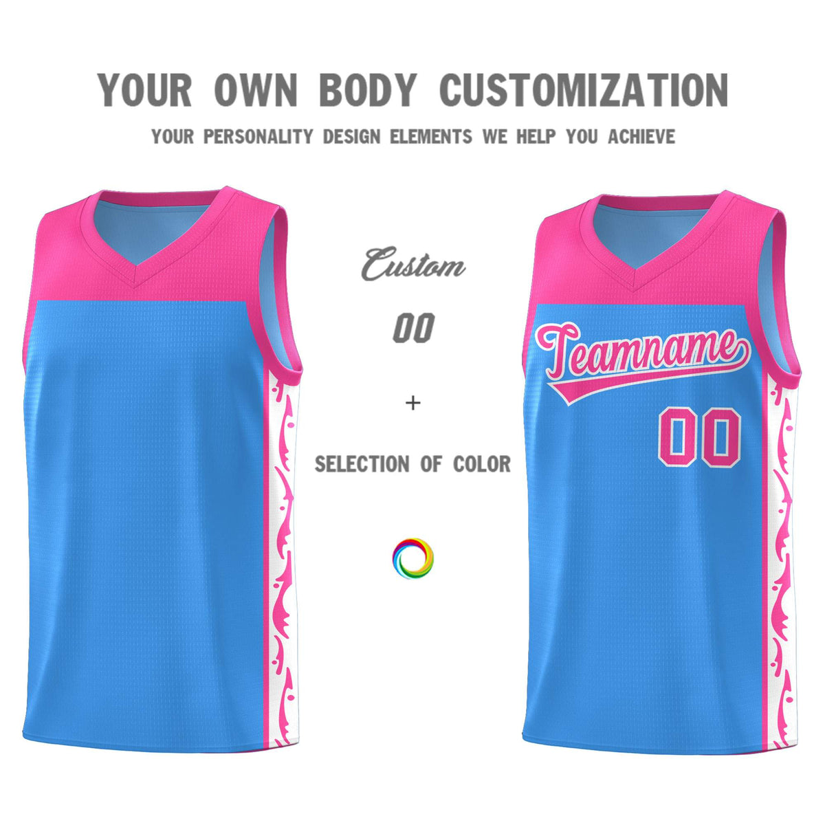 Custom Light Blue Side Pattern Sports Uniform Basketball Jersey