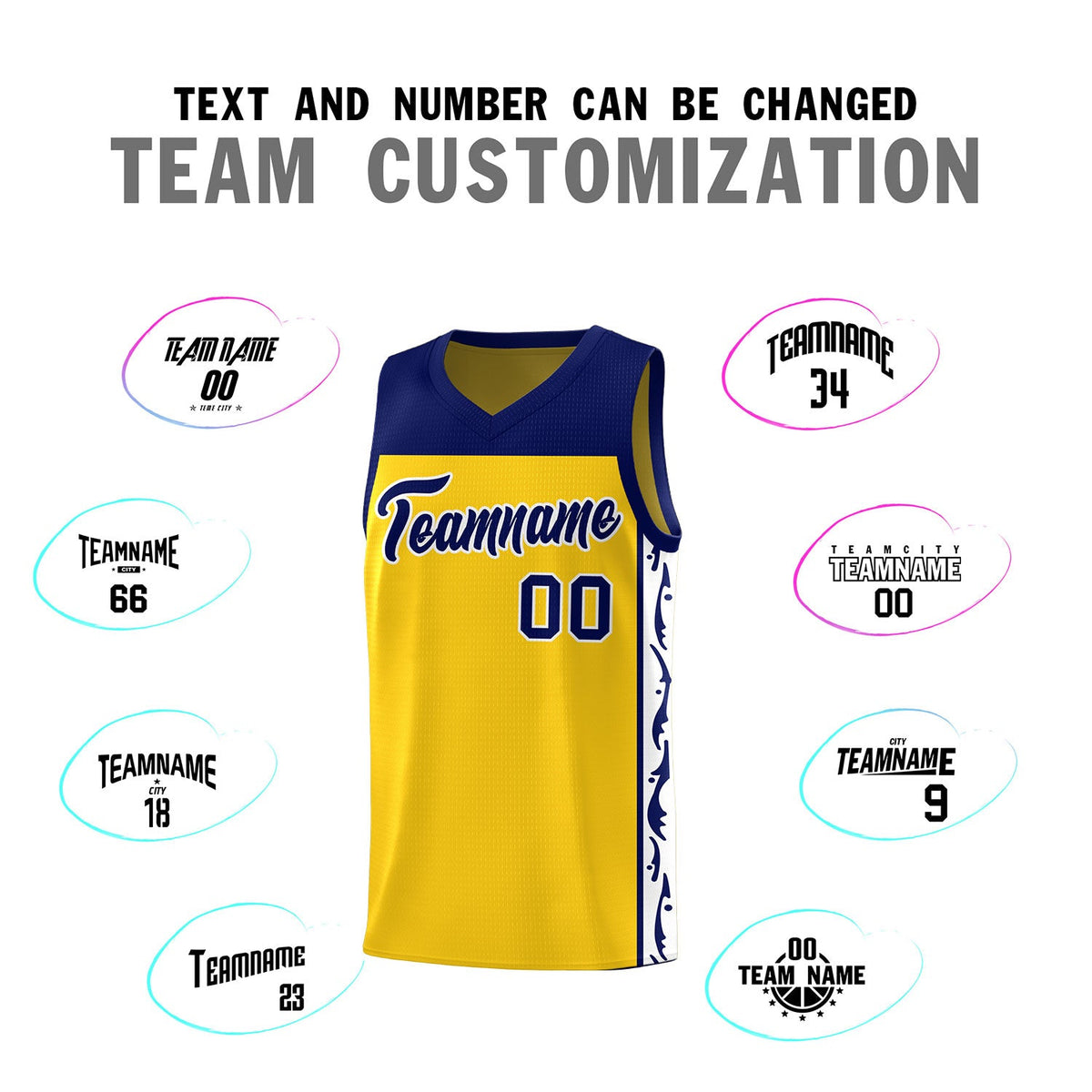 Custom Gold Side Pattern Sports Uniform Basketball Jersey