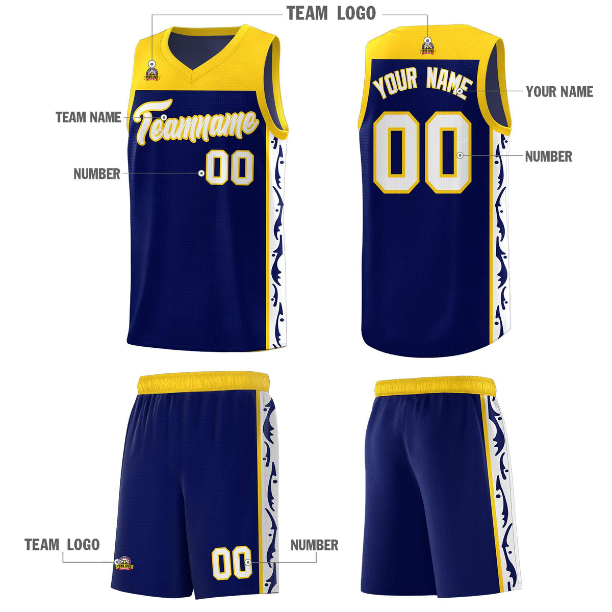 Custom Navy Side Pattern Sports Uniform Basketball Jersey