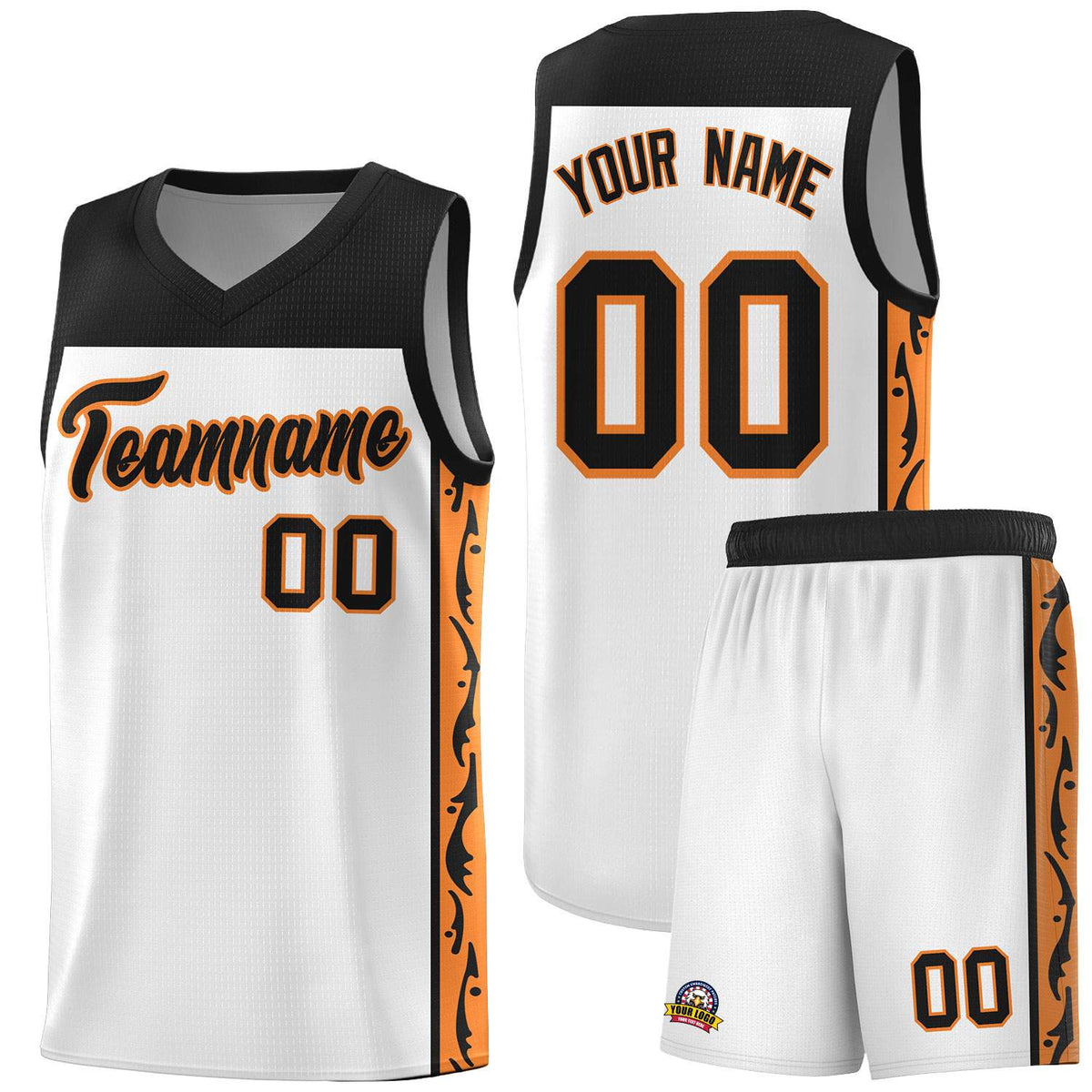 Custom White Side Pattern Sports Uniform Basketball Jersey