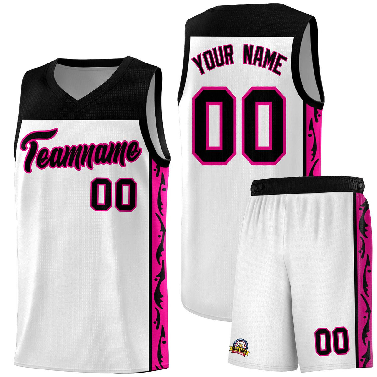 Custom White Side Pattern Sports Uniform Basketball Jersey