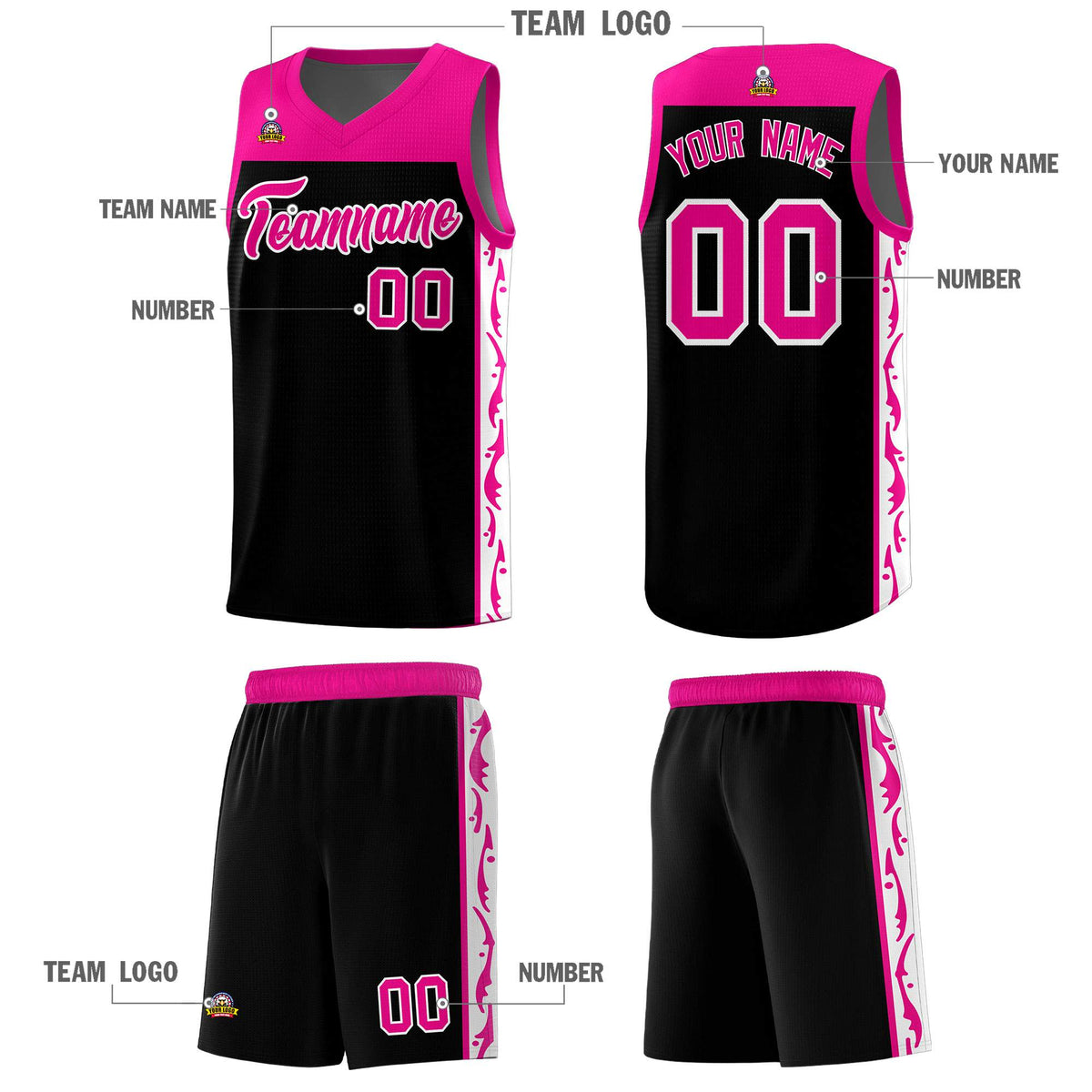 Custom Black Side Pattern Sports Uniform Basketball Jersey