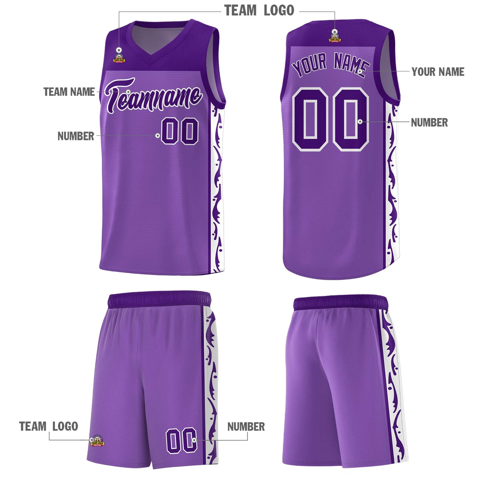 Custom Purple Side Pattern Sports Uniform Basketball Jersey