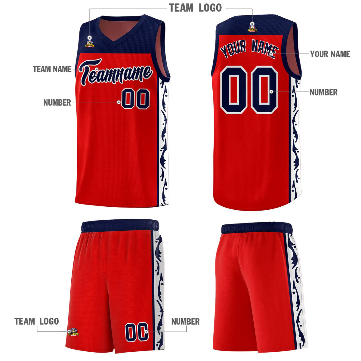 Custom Red Side Pattern Sports Uniform Basketball Jersey