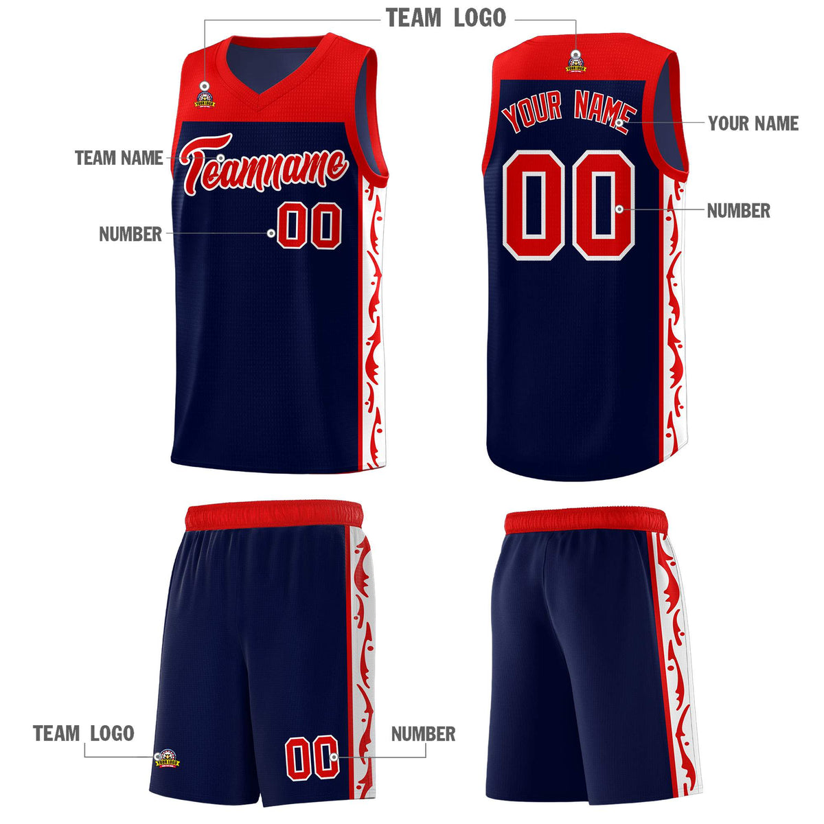 Custom Navy Side Pattern Sports Uniform Basketball Jersey
