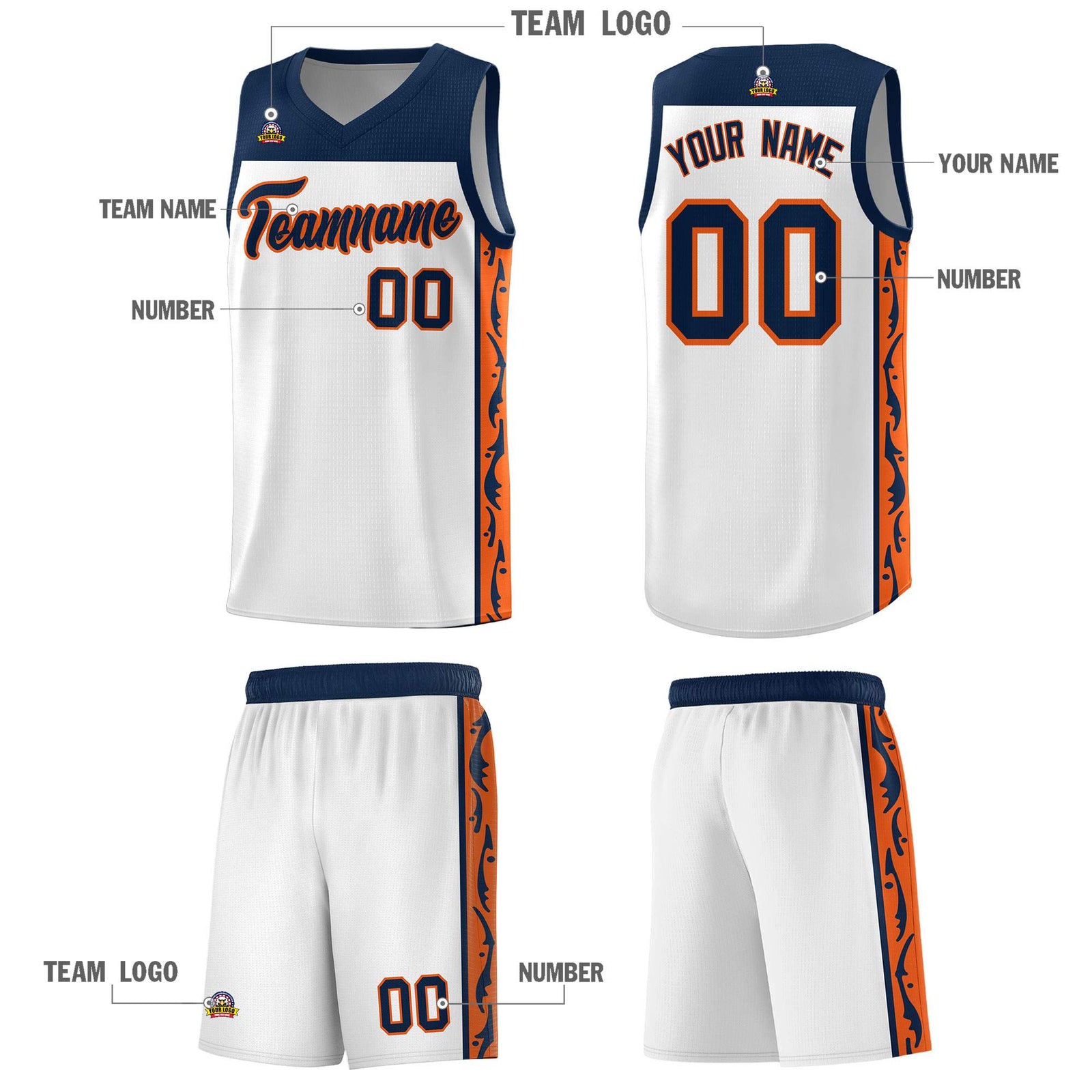 Custom White Side Pattern Sports Uniform Basketball Jersey