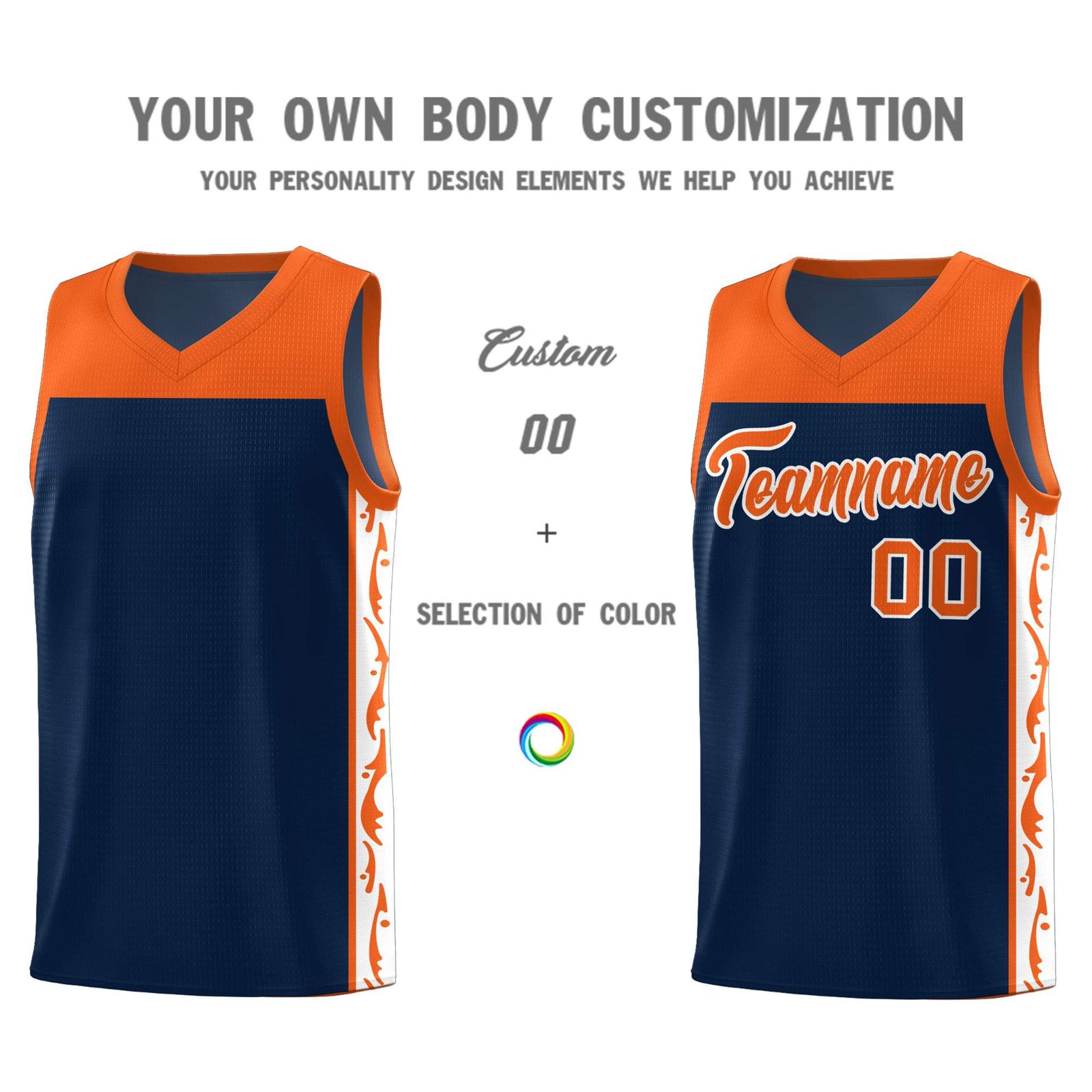 Custom Navy Side Pattern Sports Uniform Basketball Jersey