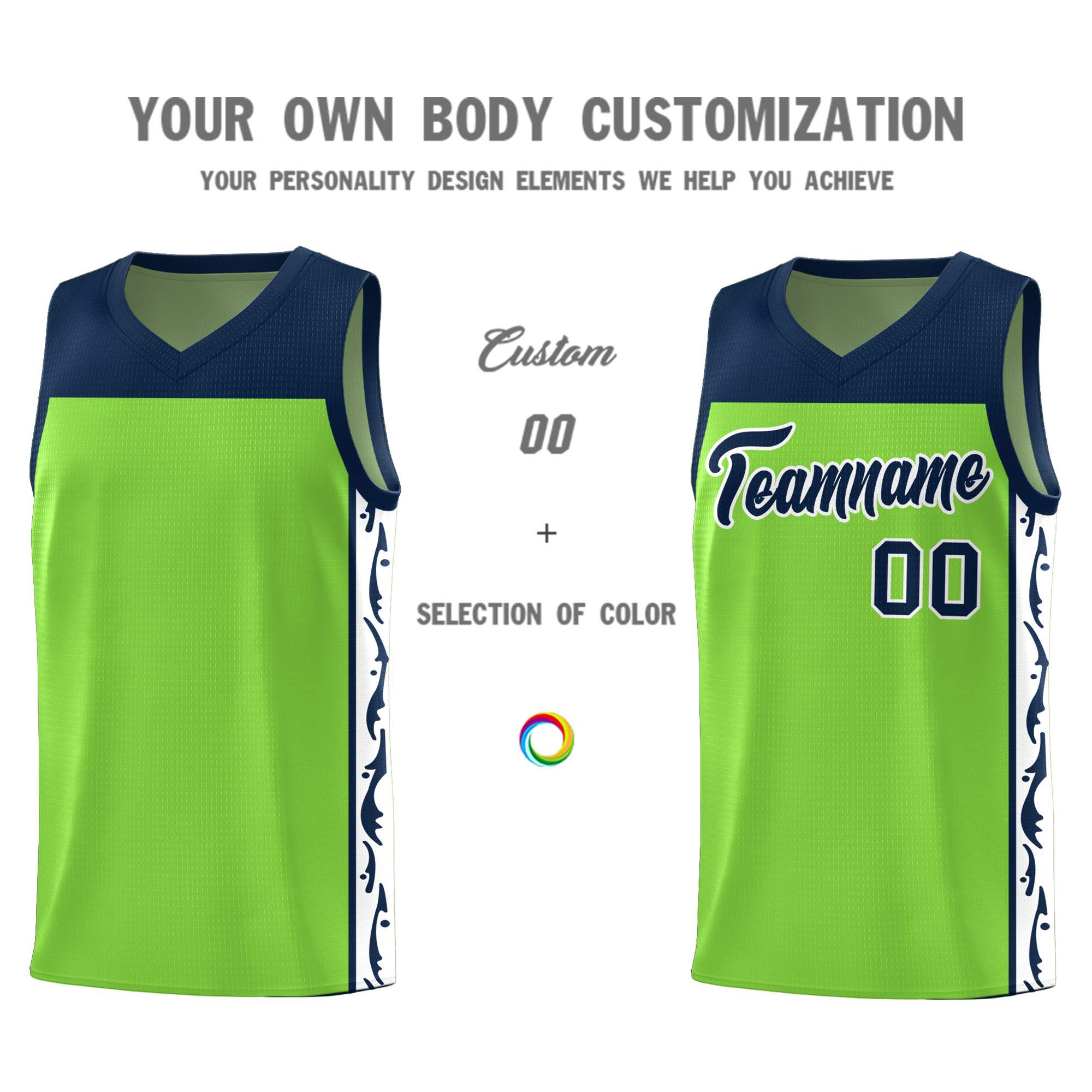 Custom Neon Green Side Pattern Sports Uniform Basketball Jersey