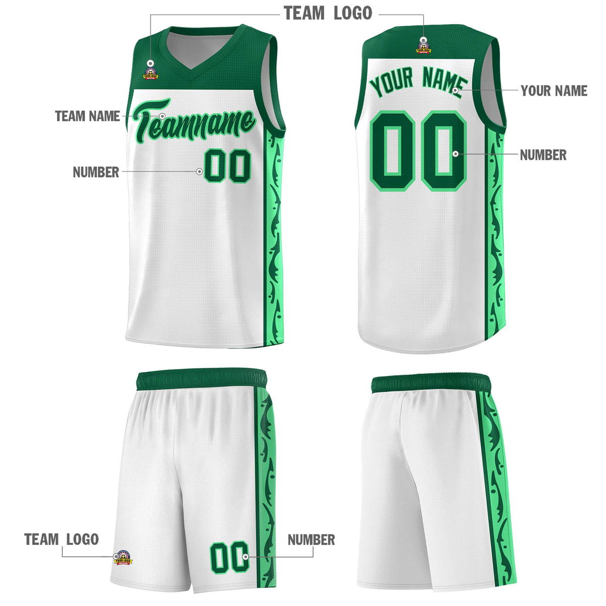 Custom White Side Pattern Sports Uniform Basketball Jersey