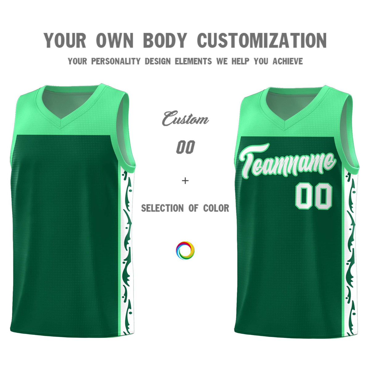 Custom Kelly Green Side Pattern Sports Uniform Basketball Jersey