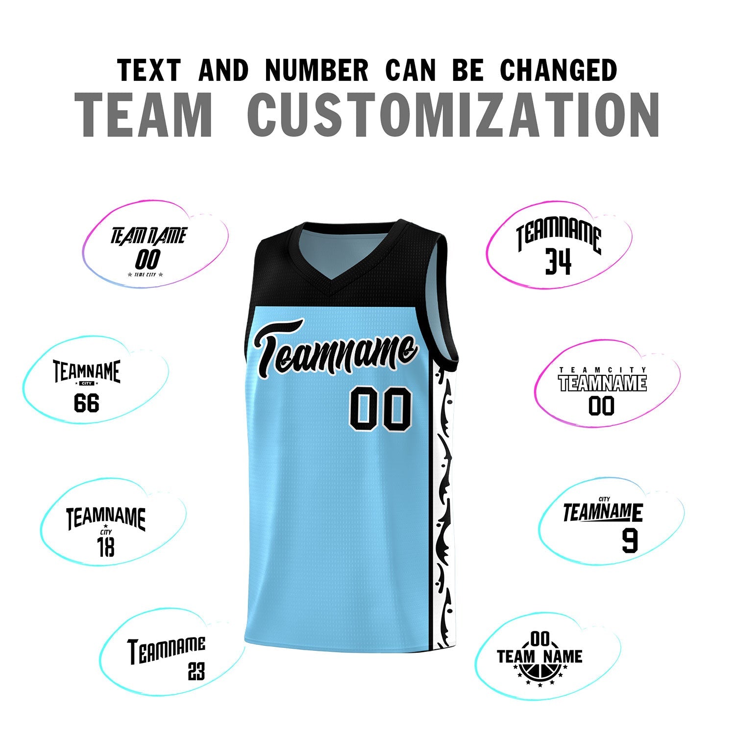 Custom Light Blue Side Pattern Sports Uniform Basketball Jersey