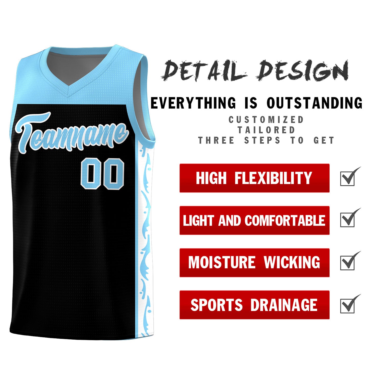 Custom Black Side Pattern Sports Uniform Basketball Jersey