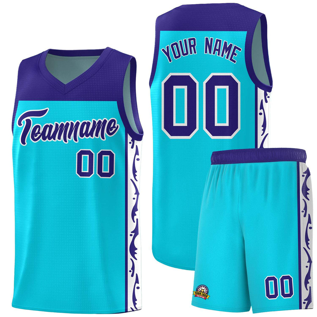 Custom Sky Blue Side Pattern Sports Uniform Basketball Jersey