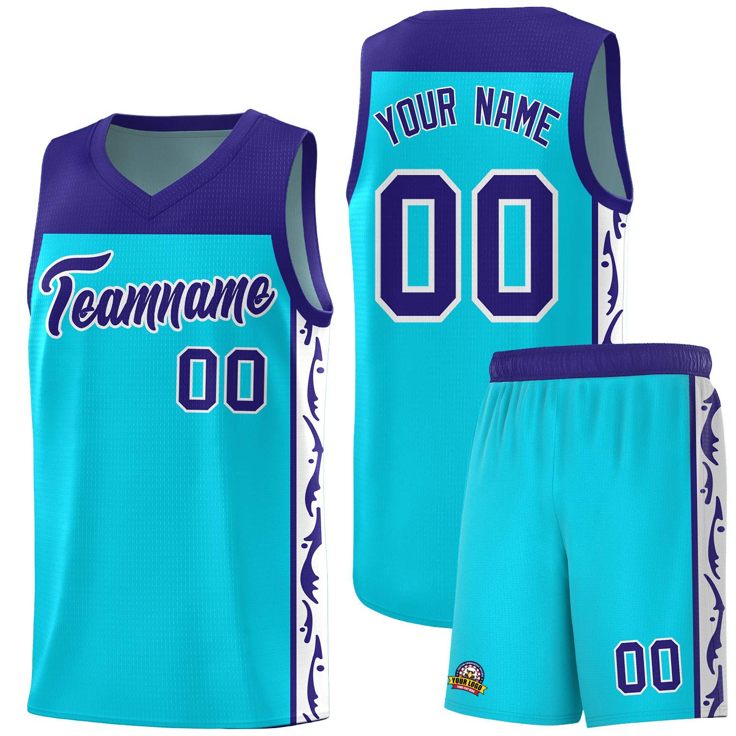 Custom Sky Blue Side Pattern Sports Uniform Basketball Jersey