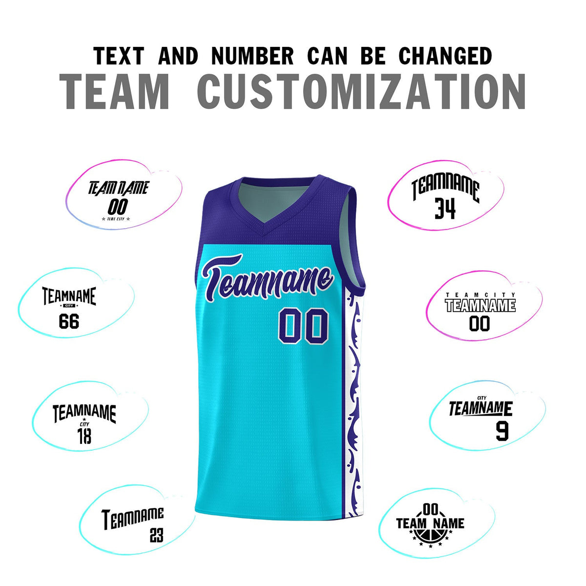 Custom Sky Blue Side Pattern Sports Uniform Basketball Jersey