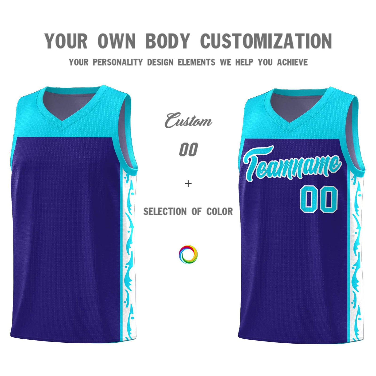 Custom Royal Side Pattern Sports Uniform Basketball Jersey