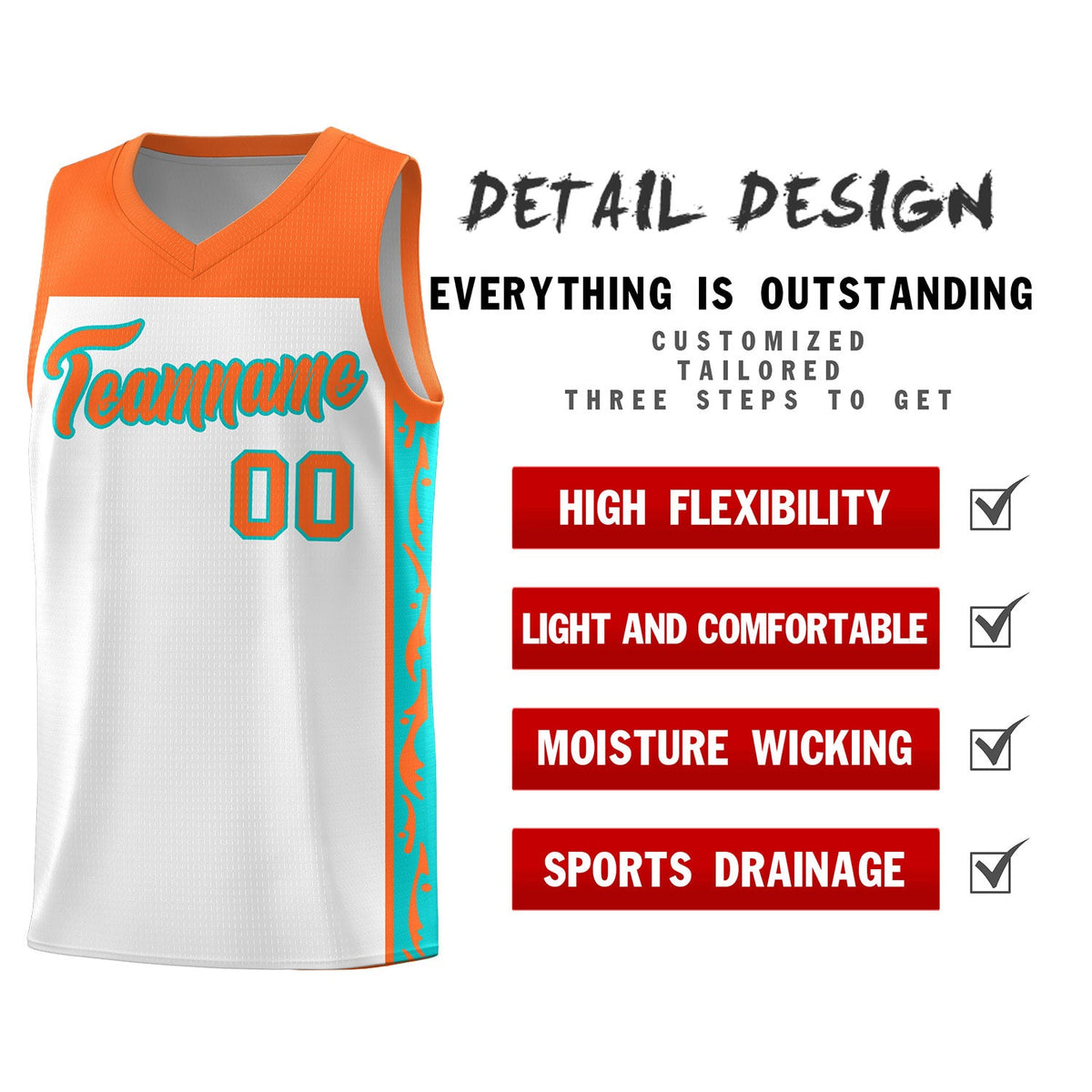 Custom White Side Pattern Sports Uniform Basketball Jersey