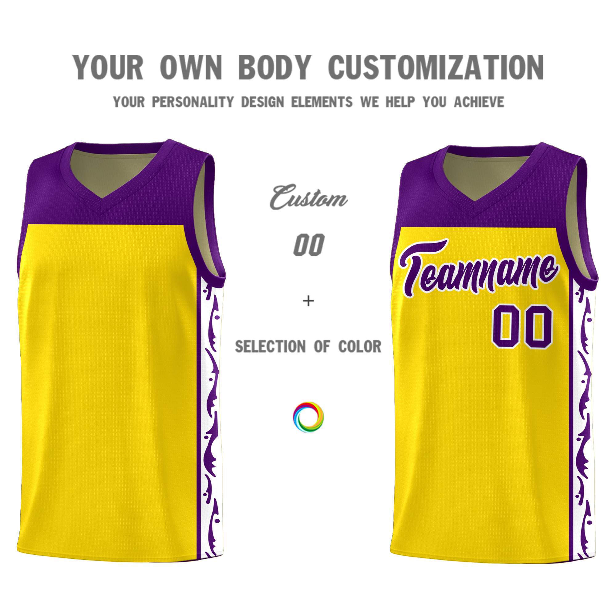 Custom Gold Side Pattern Sports Uniform Basketball Jersey