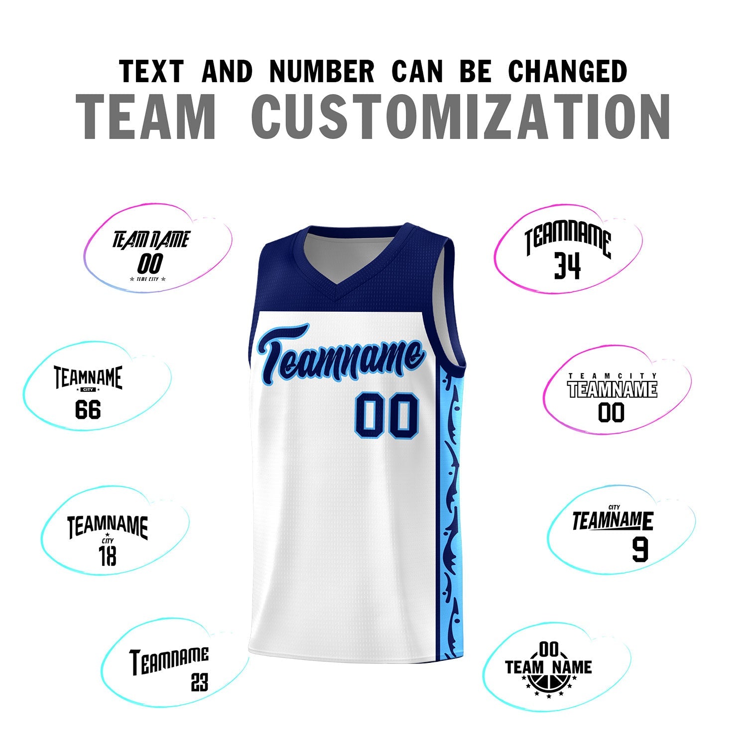 Custom White Side Pattern Sports Uniform Basketball Jersey