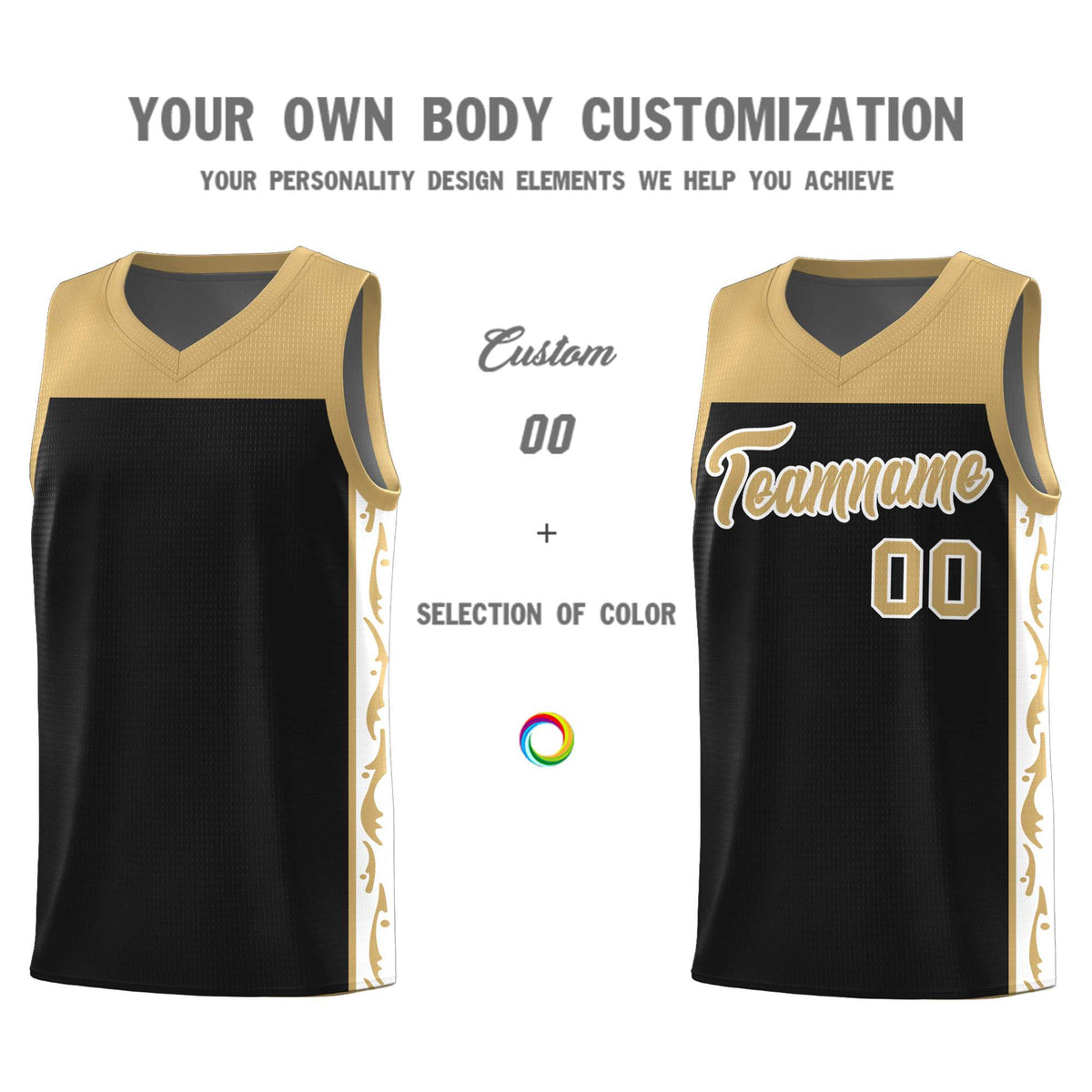 Custom Black Side Pattern Sports Uniform Basketball Jersey