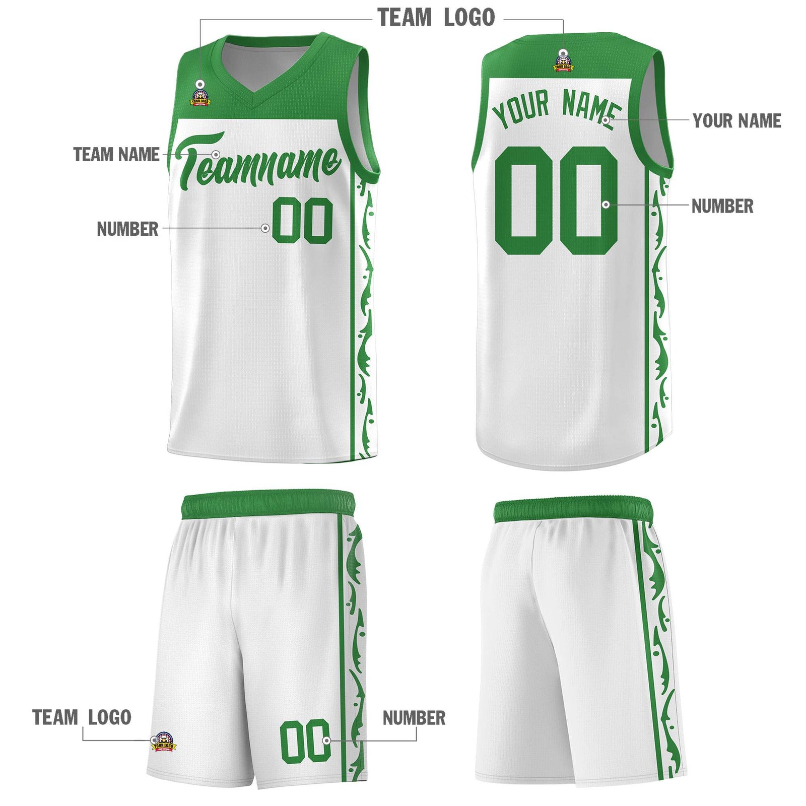 Custom White Side Pattern Sports Uniform Basketball Jersey