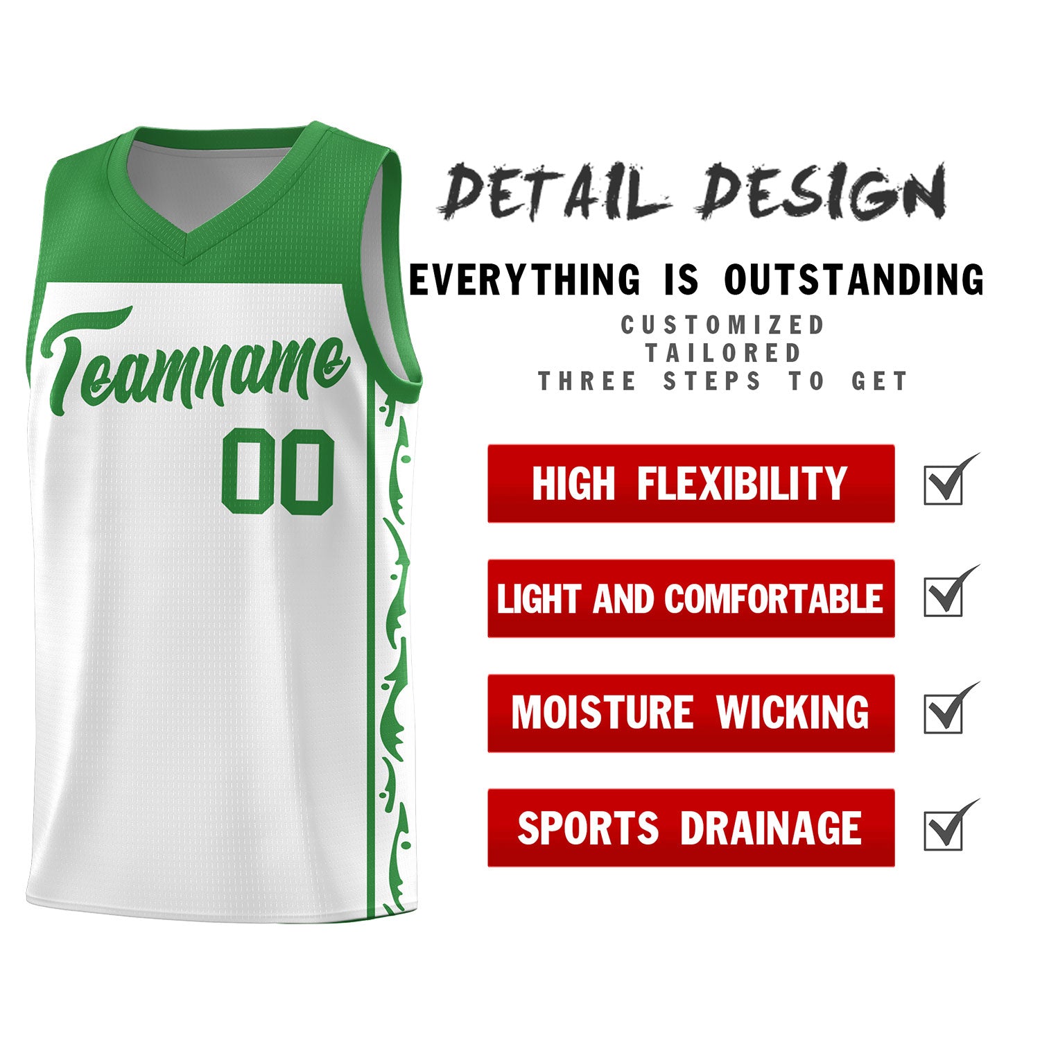 Custom White Side Pattern Sports Uniform Basketball Jersey