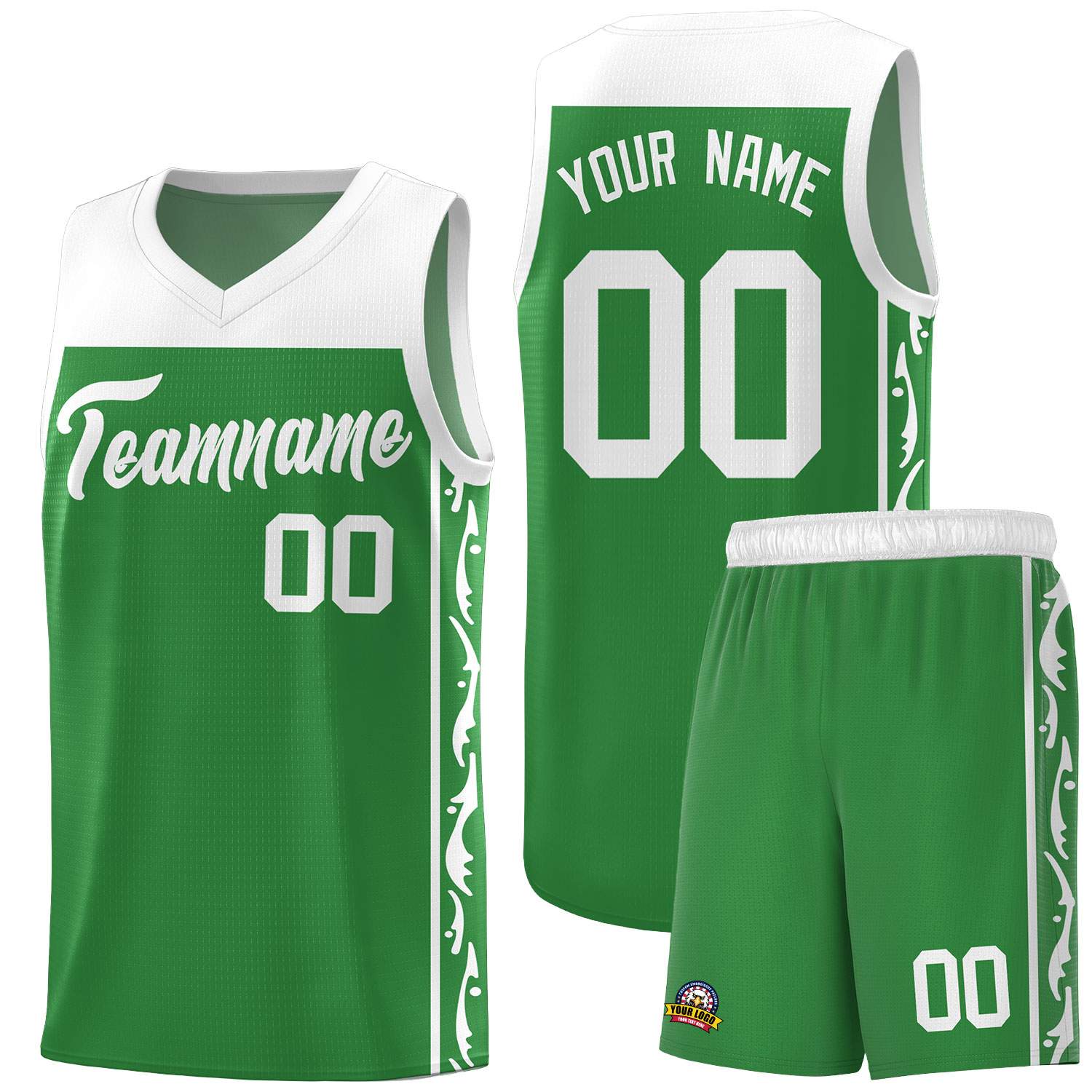 Custom Kelly Green Side Pattern Sports Uniform Basketball Jersey