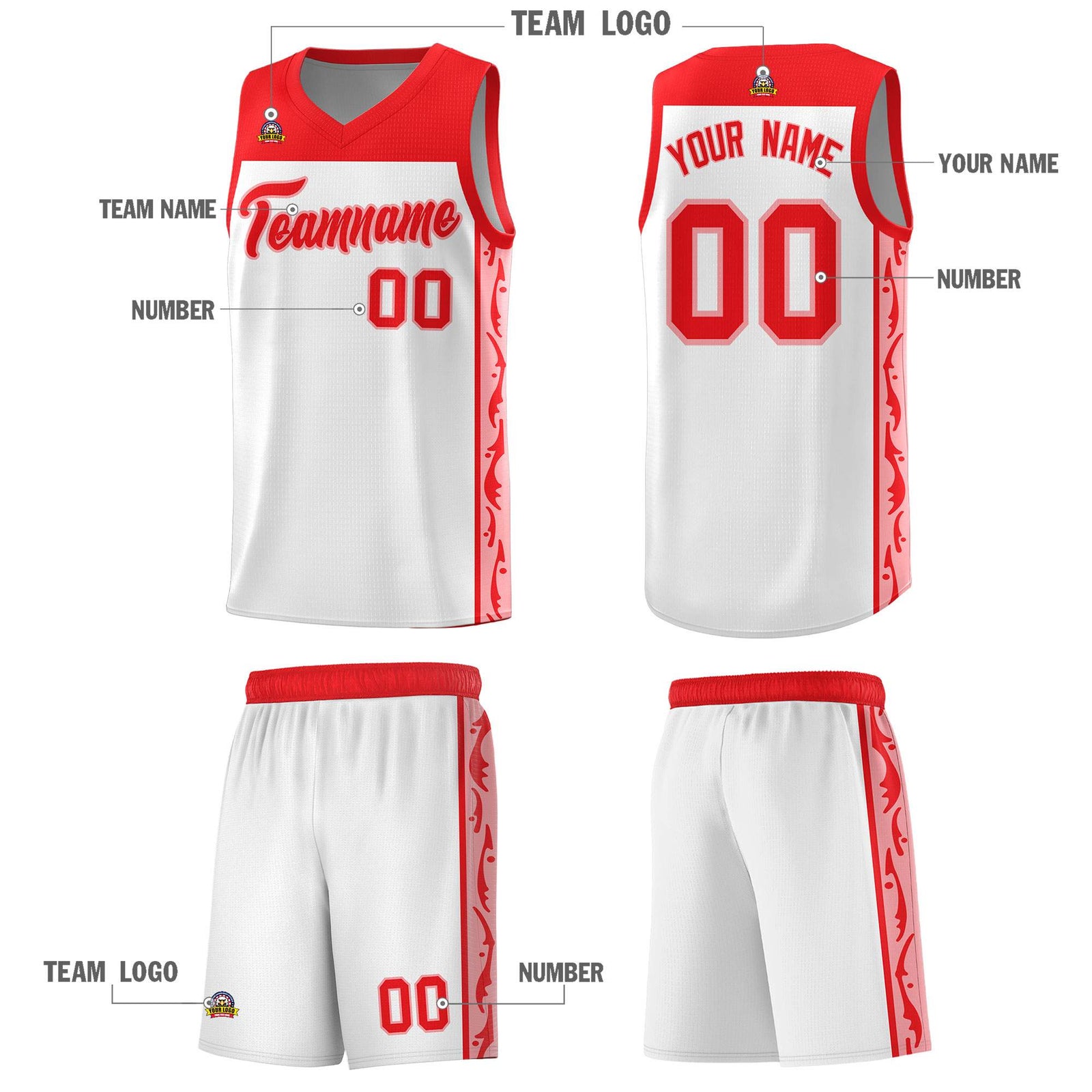 Custom White Side Pattern Sports Uniform Basketball Jersey
