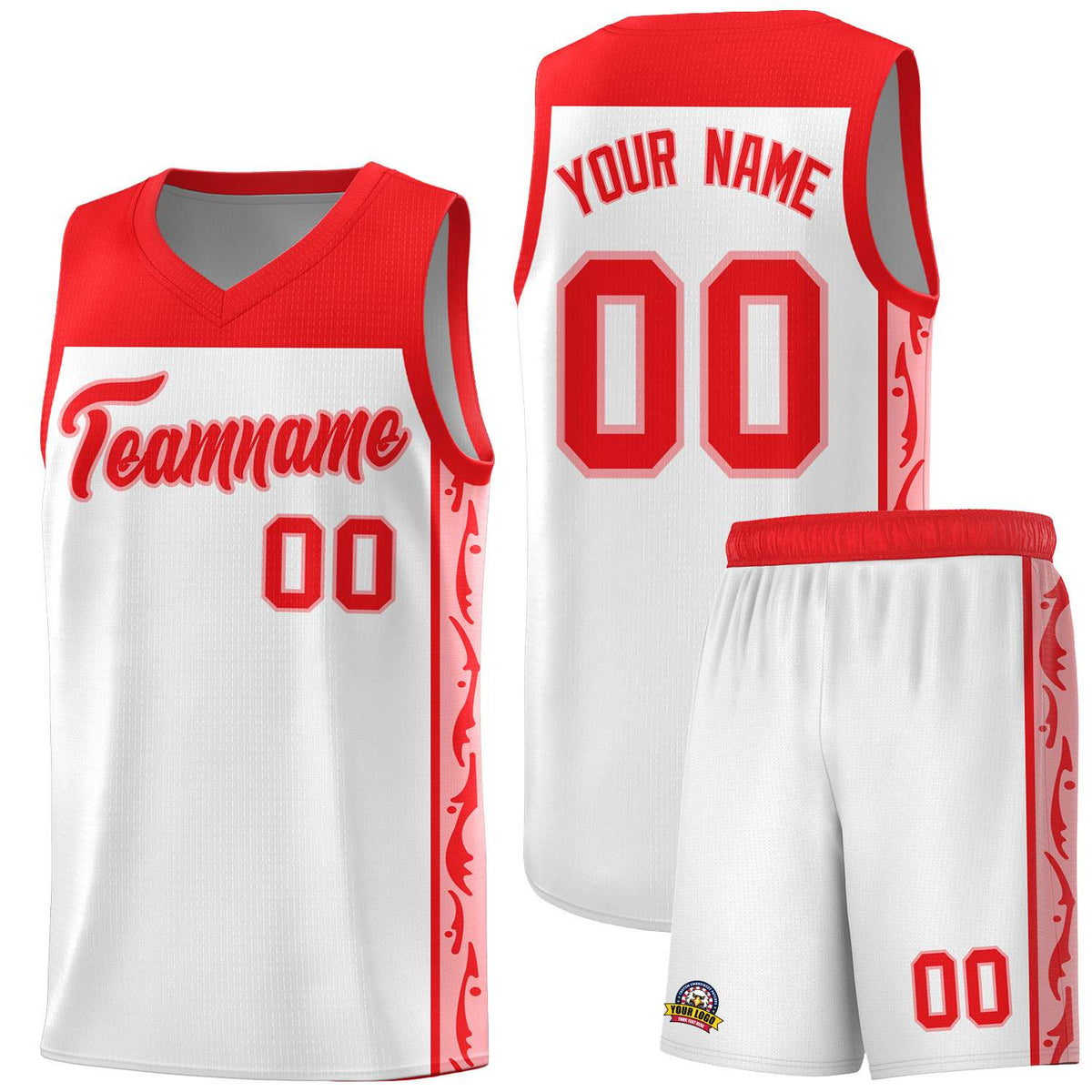 Custom White Side Pattern Sports Uniform Basketball Jersey