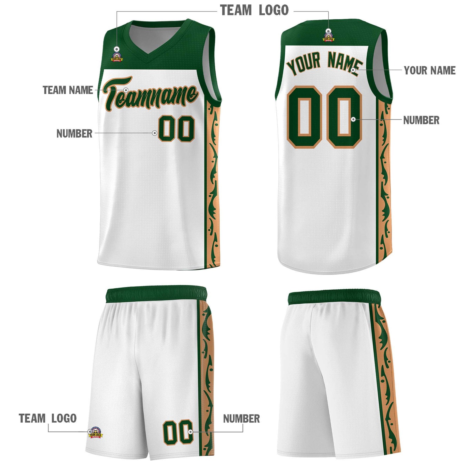 Custom White Side Pattern Sports Uniform Basketball Jersey