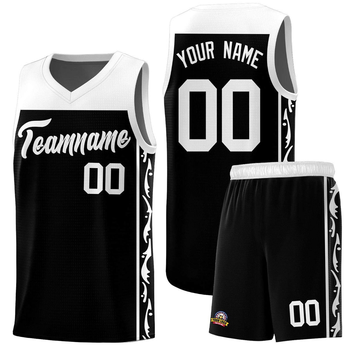 Custom Black Side Pattern Sports Uniform Basketball Jersey