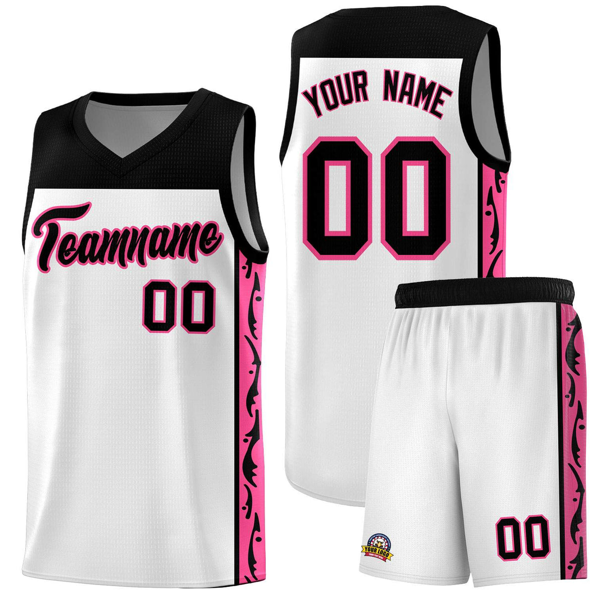 Custom White Side Pattern Sports Uniform Basketball Jersey