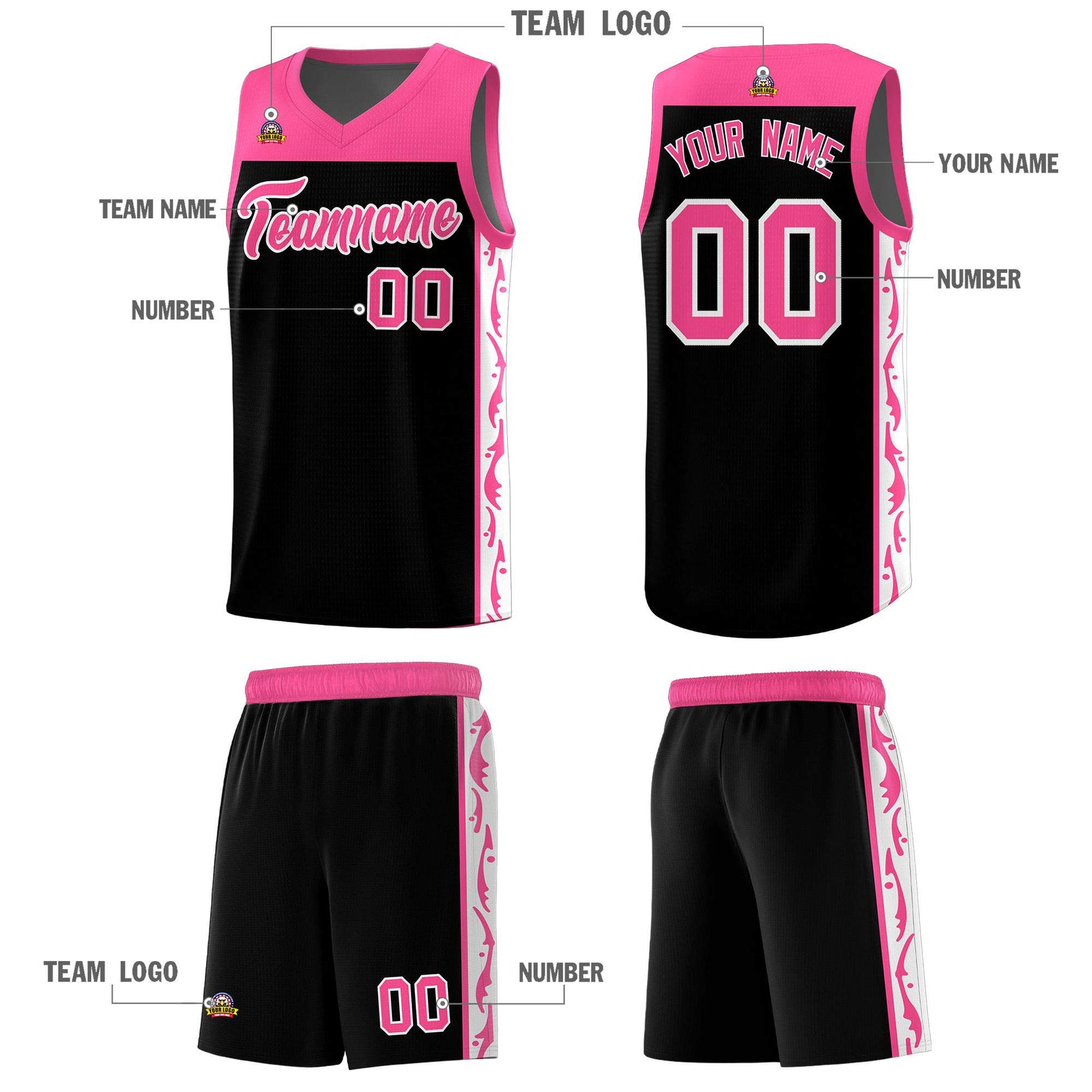 Custom Black Side Pattern Sports Uniform Basketball Jersey