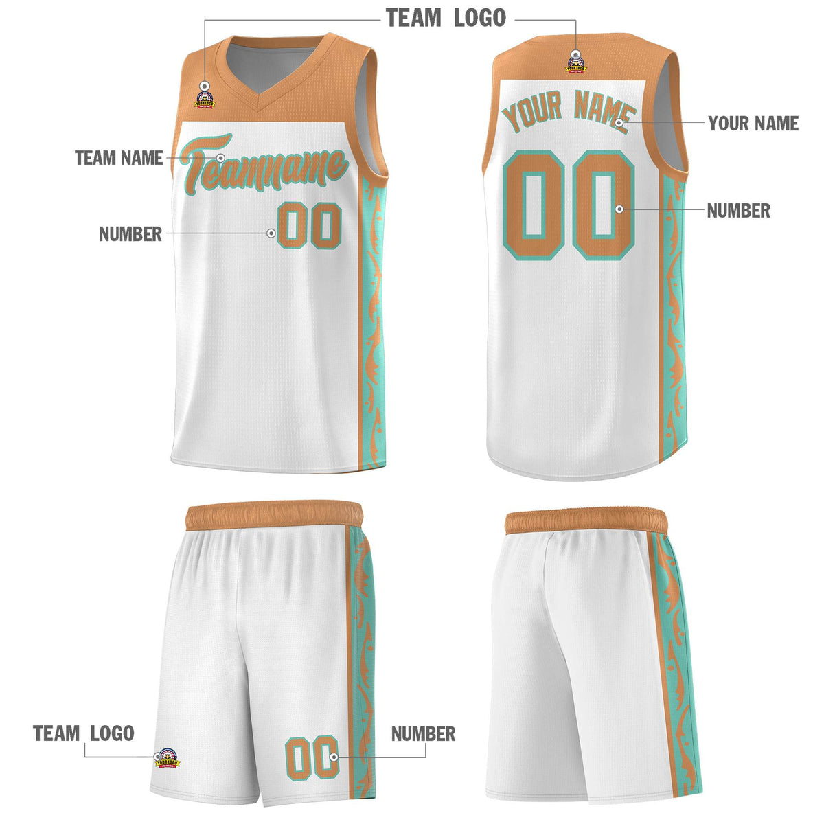 Custom White Side Pattern Sports Uniform Basketball Jersey