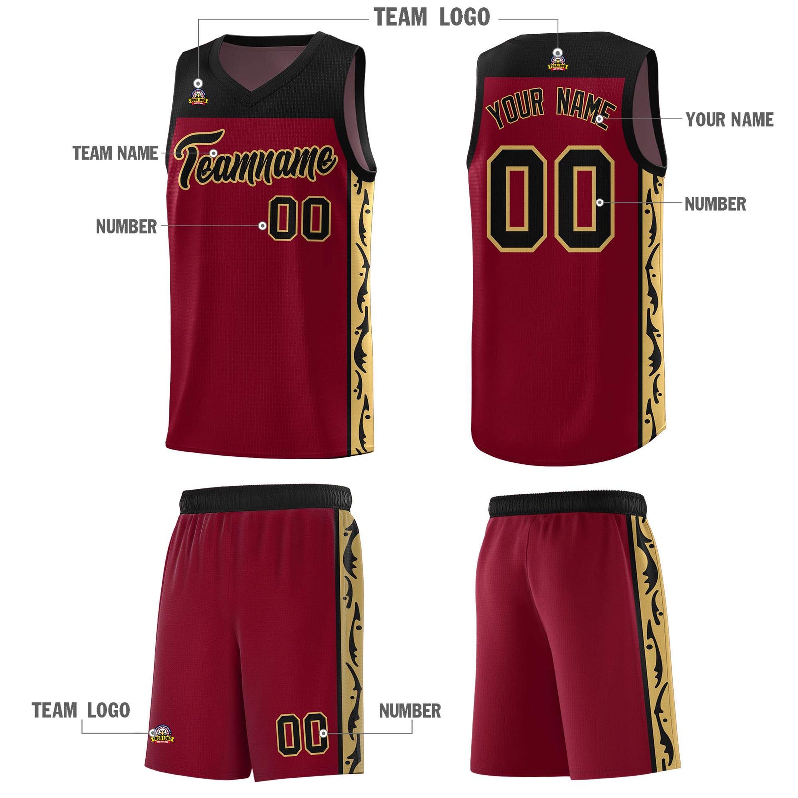 Custom Crimson Side Pattern Sports Uniform Basketball Jersey