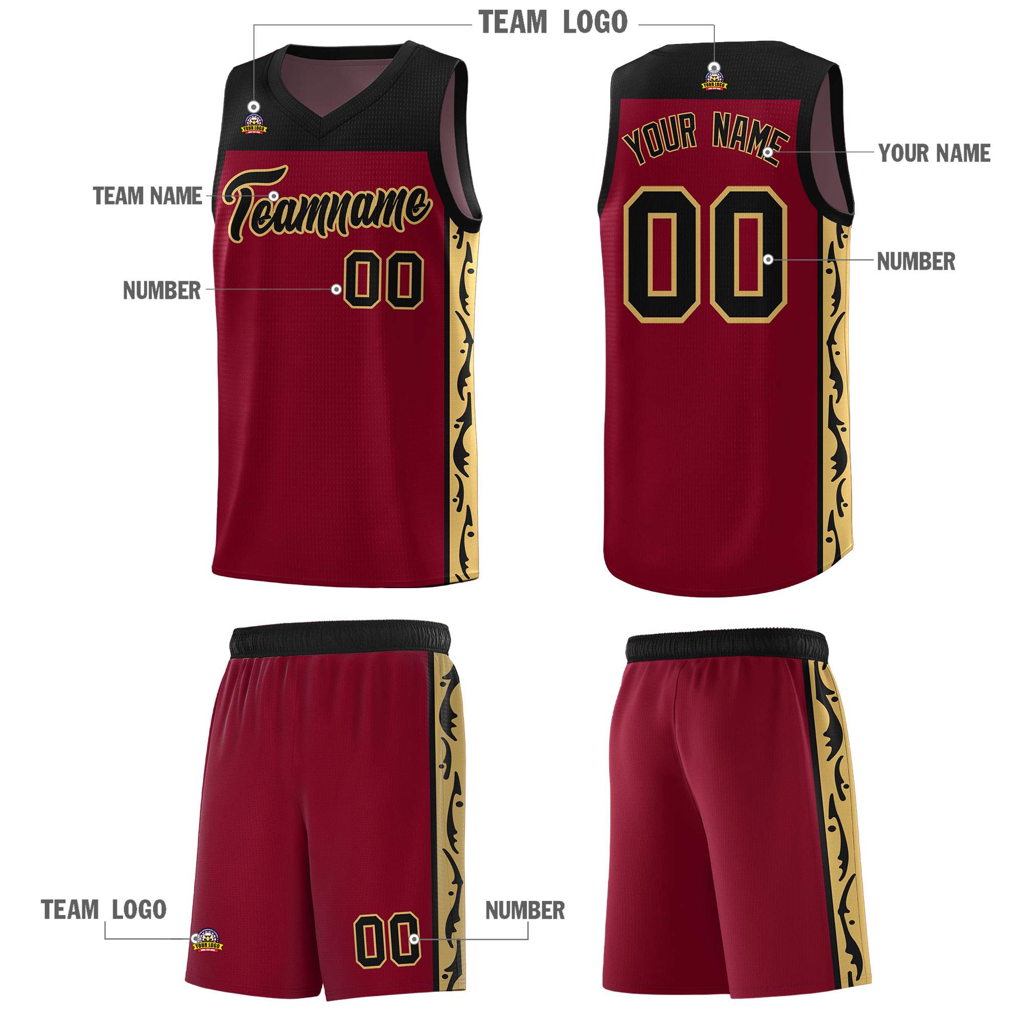 Custom Crimson Side Pattern Sports Uniform Basketball Jersey