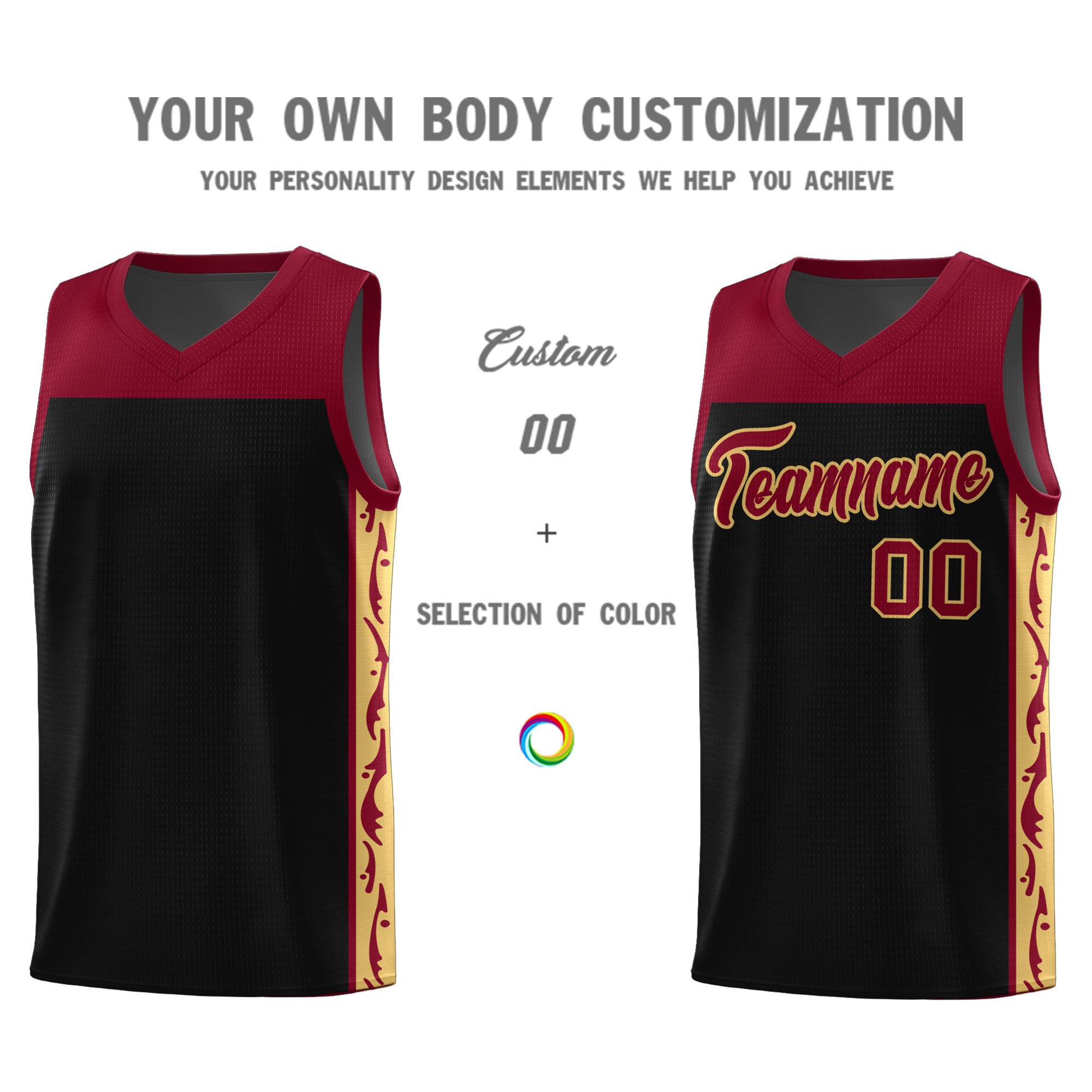 Custom Black Side Pattern Sports Uniform Basketball Jersey