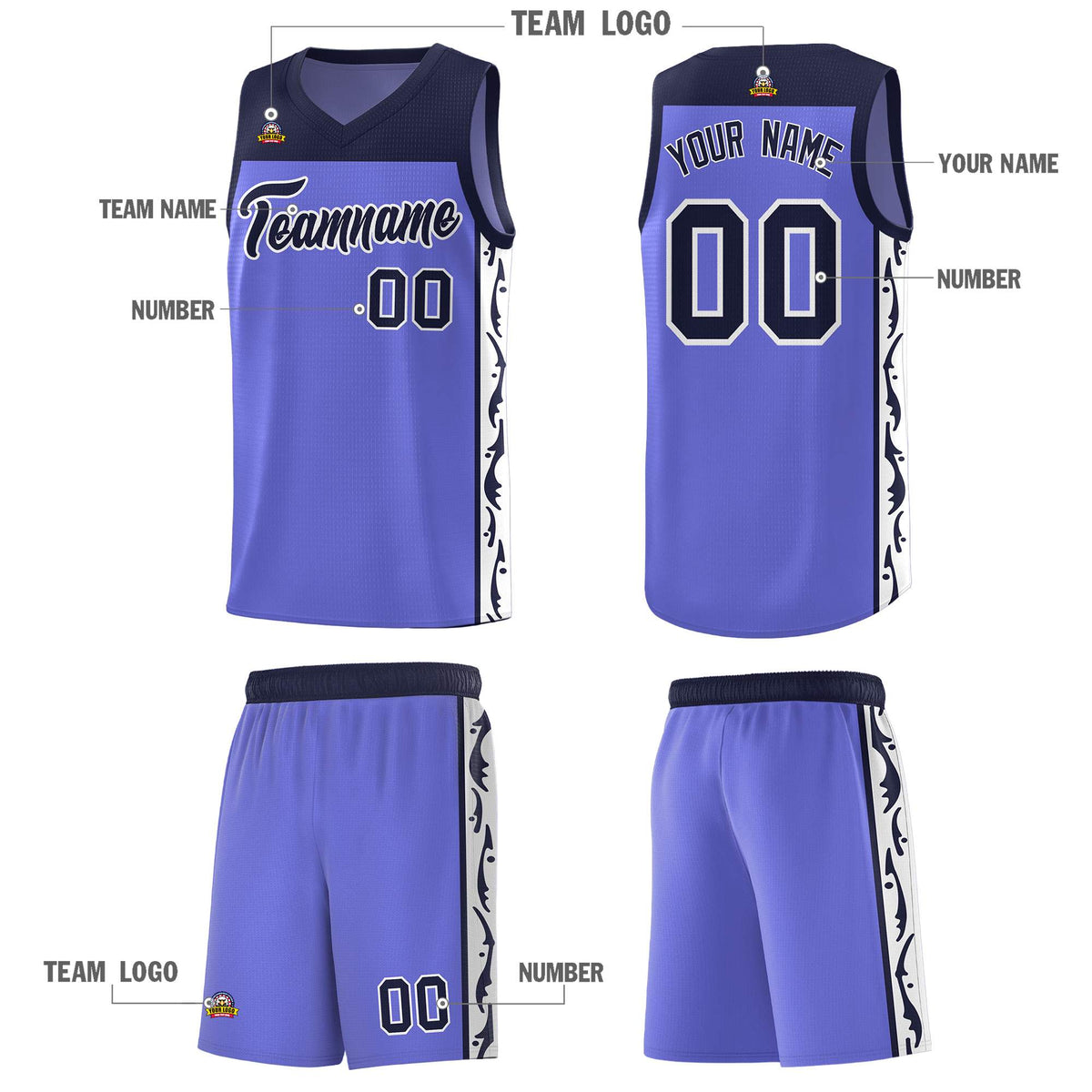 Custom Purple Side Pattern Sports Uniform Basketball Jersey
