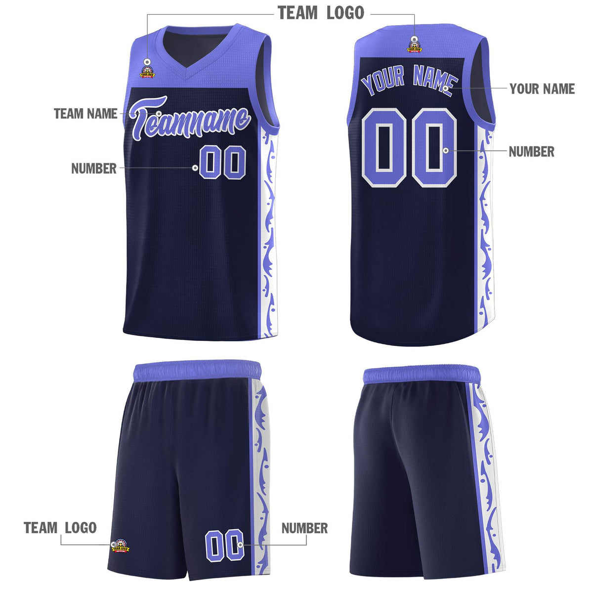 Custom Navy Side Pattern Sports Uniform Basketball Jersey