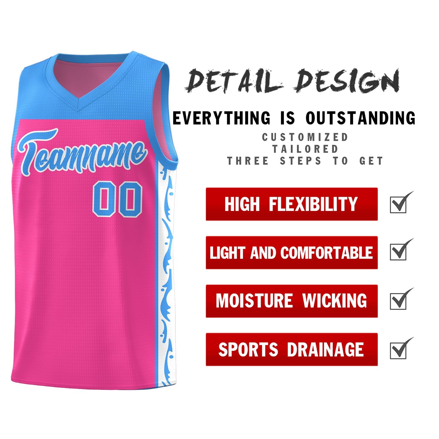 Custom Pink Side Pattern Sports Uniform Basketball Jersey