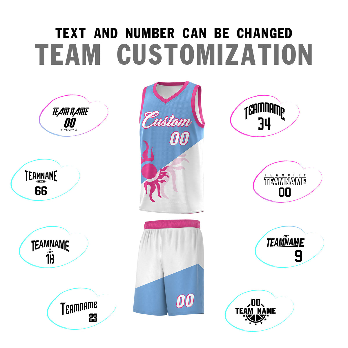 Custom Youth Basketball Jerseys - Powder Blue White Sunburst Design Two Tone Uniforms