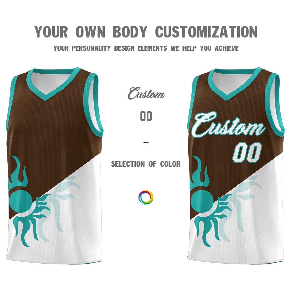 Custom Youth Basketball Jerseys - Brown White Radiant Sun Design Two Tone Uniforms