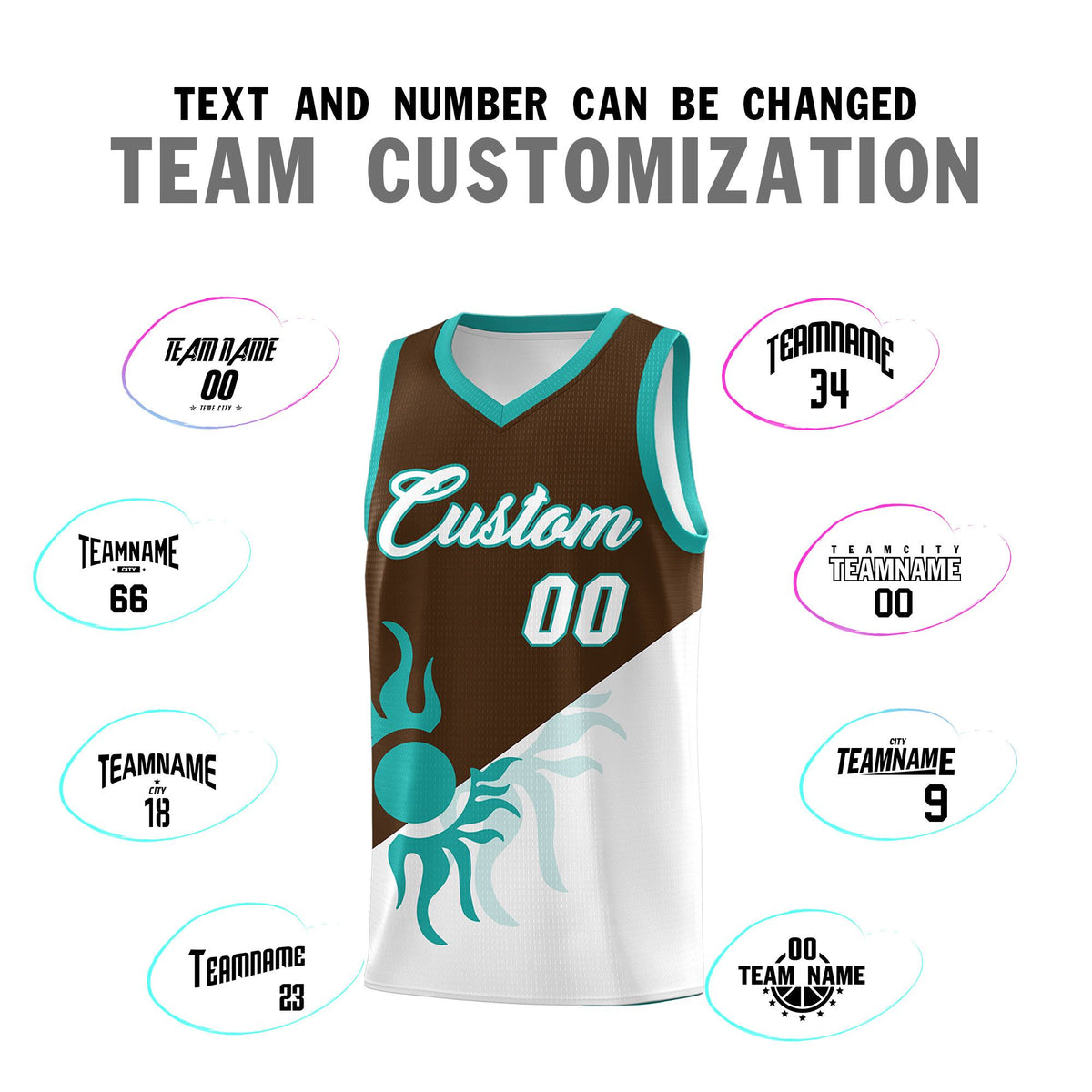 Custom Youth Basketball Jerseys - Brown White Radiant Sun Design Two Tone Uniforms