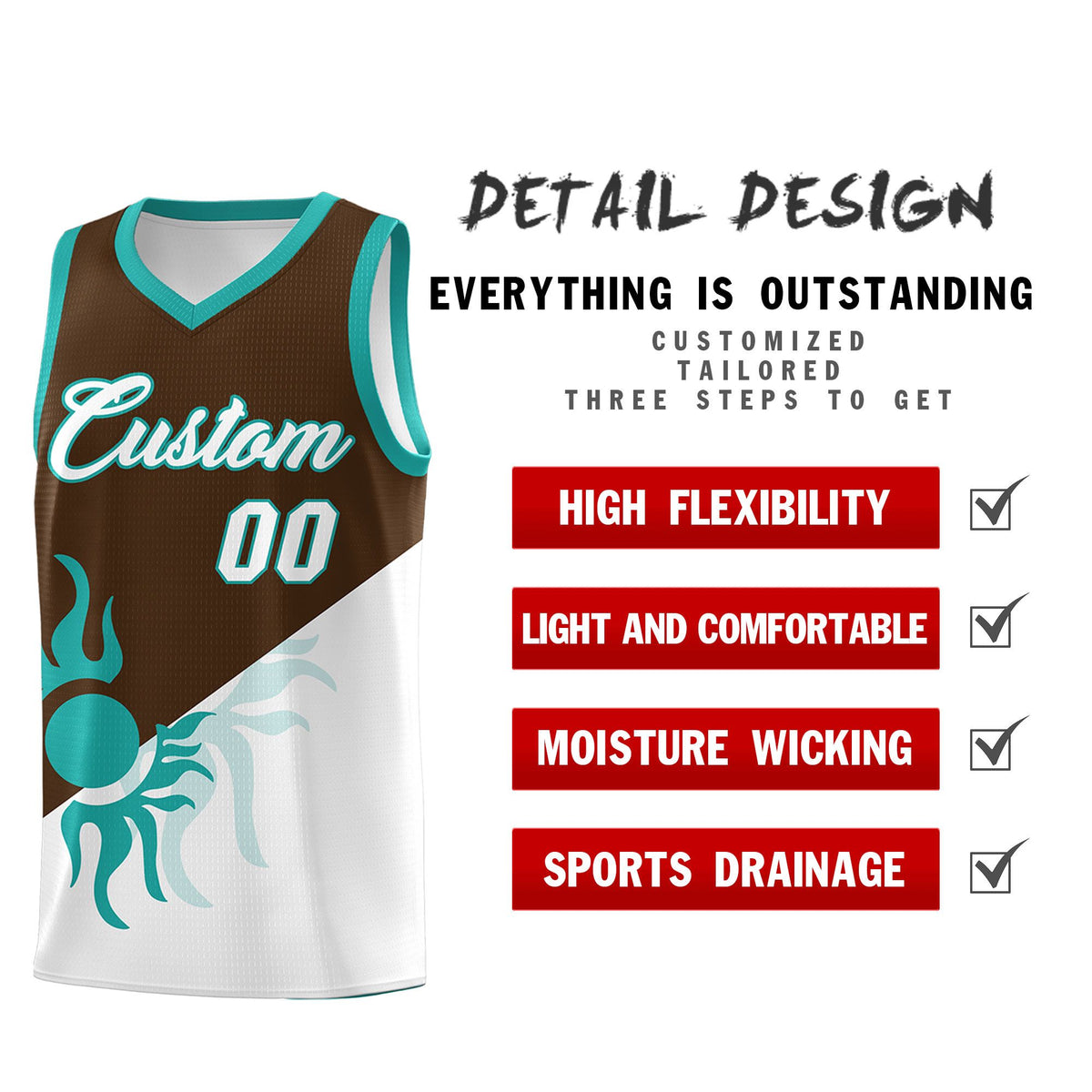Custom Youth Basketball Jerseys - Brown White Radiant Sun Design Two Tone Uniforms