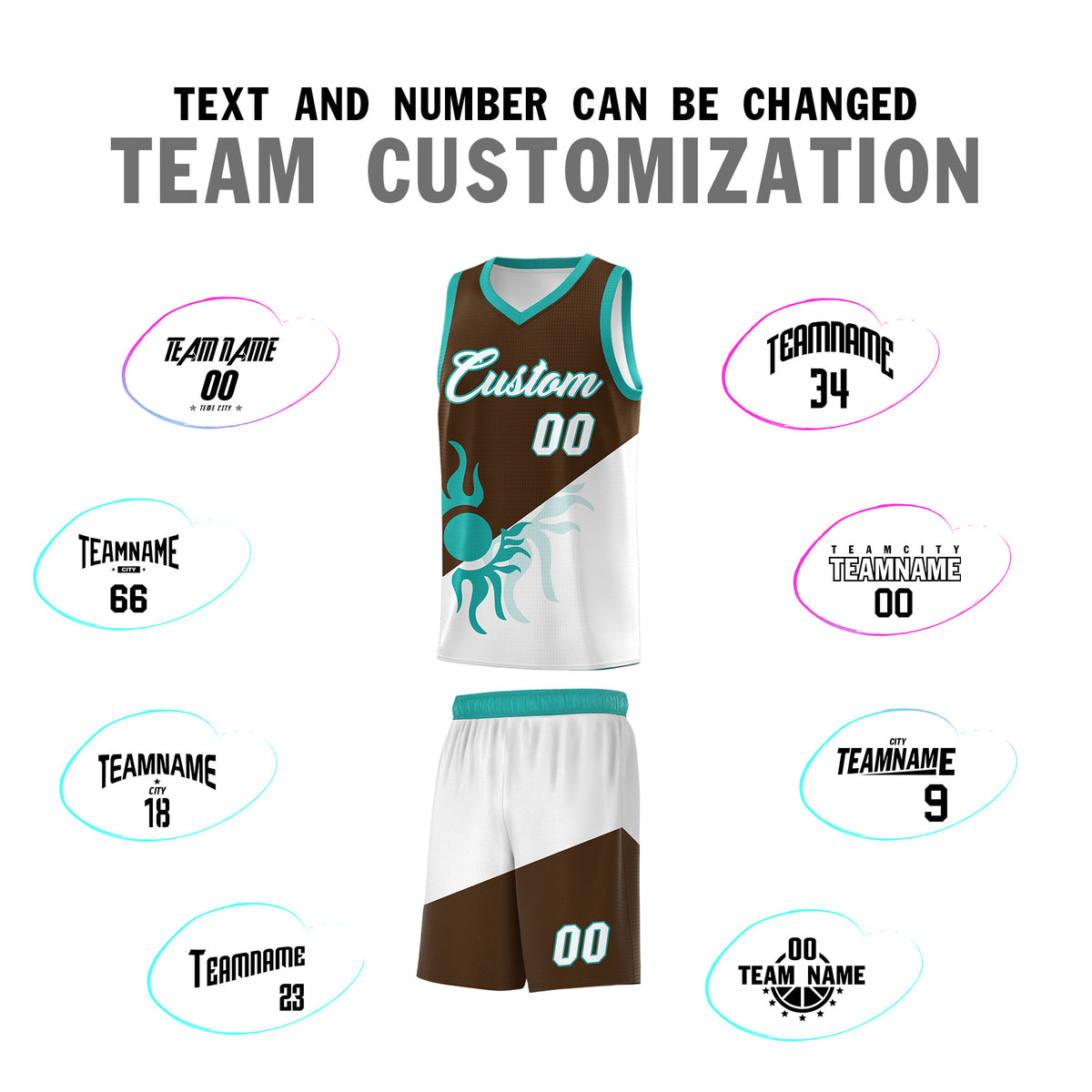Custom Youth Basketball Jerseys - Brown White Radiant Sun Design Two Tone Uniforms