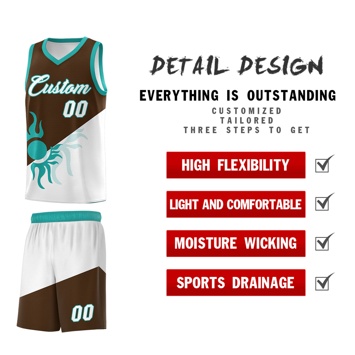 Custom Youth Basketball Jerseys - Brown White Radiant Sun Design Two Tone Uniforms