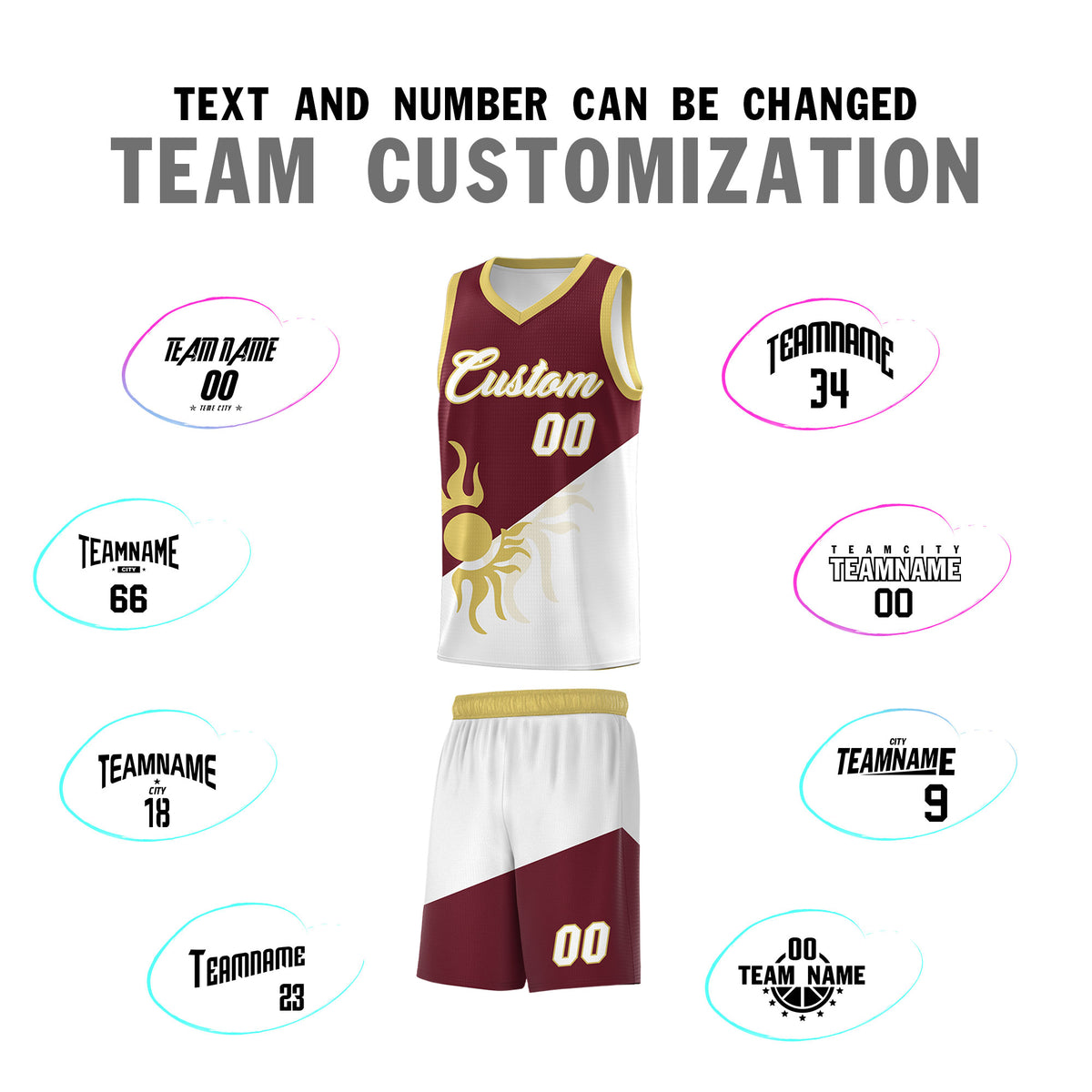 Custom Youth Basketball Jerseys - Burgundy White Sunburst Design Two Tone Uniforms