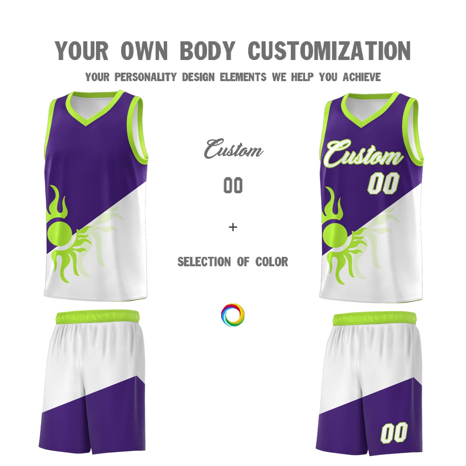 Custom Youth Basketball Jerseys - Purple White Radiant Sun Design Two Tone Uniforms