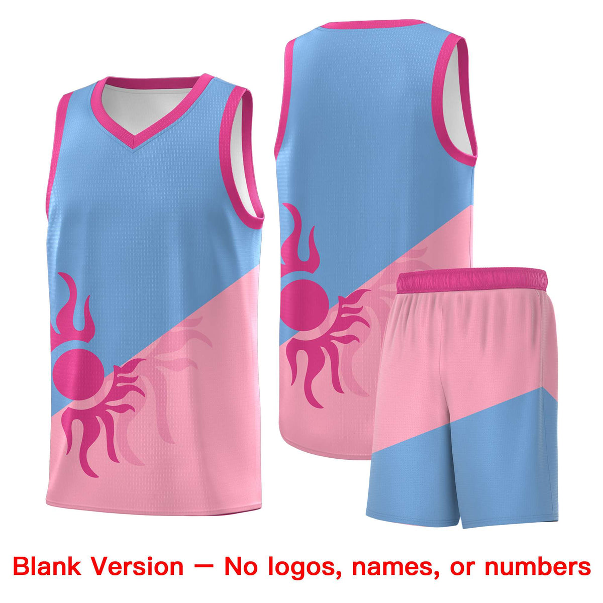 Custom Youth Basketball Jerseys - Powder Blue Light Pink Radiant Sun Design Two Tone Uniforms
