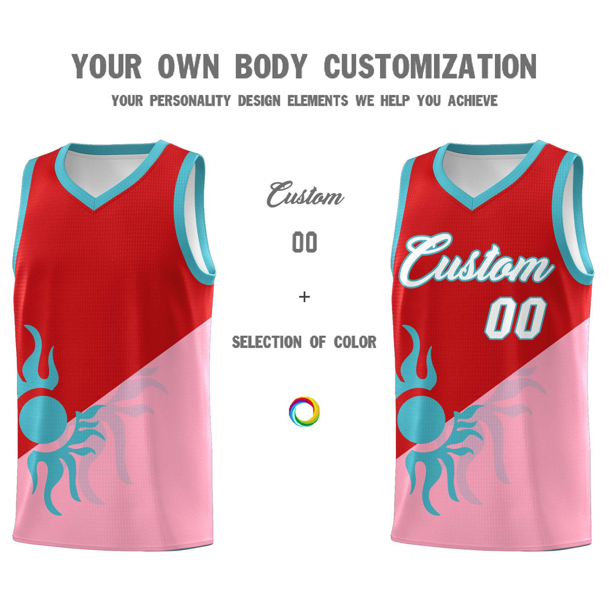 Custom Youth Basketball Jerseys - Red Light Pink Sunburst Design Two Tone Uniforms